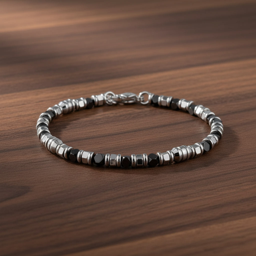 A.R.Z Steel Hematite Steel Bead Bracelet