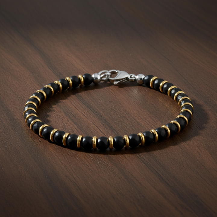 A.R.Z Steel Black & Gold Bead Bracelet