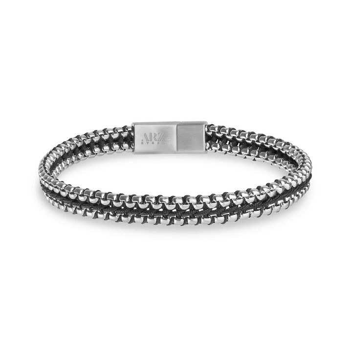 A.R.Z Steel Round Box Black Cord Bracelet 6.5mm