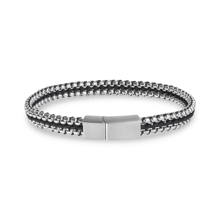 A.R.Z Steel Round Box Black Cord Bracelet 6.5mm