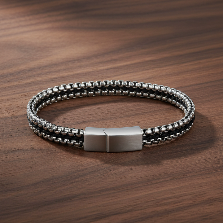 A.R.Z Steel Round Box Black Cord Bracelet 6.5mm
