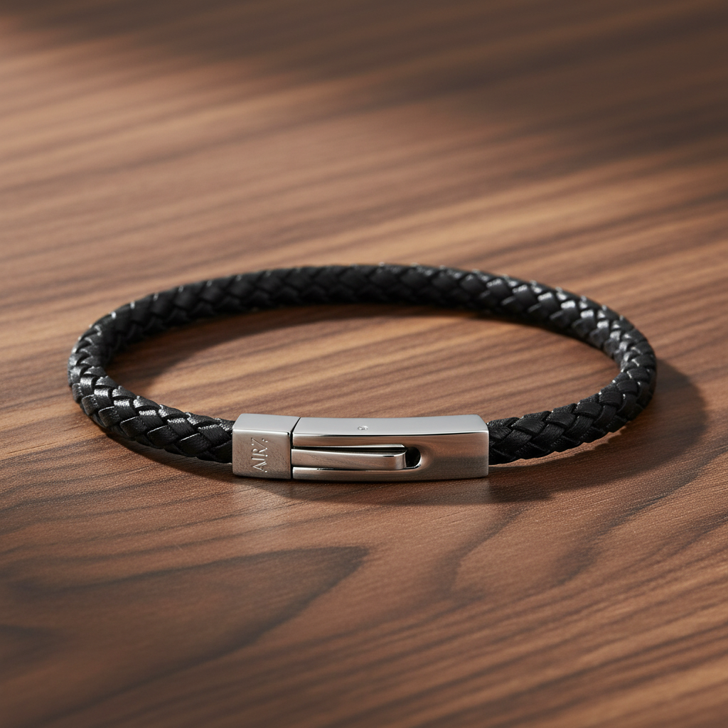 A.R.Z Steel Square Braided Leather Bracelet 4mm