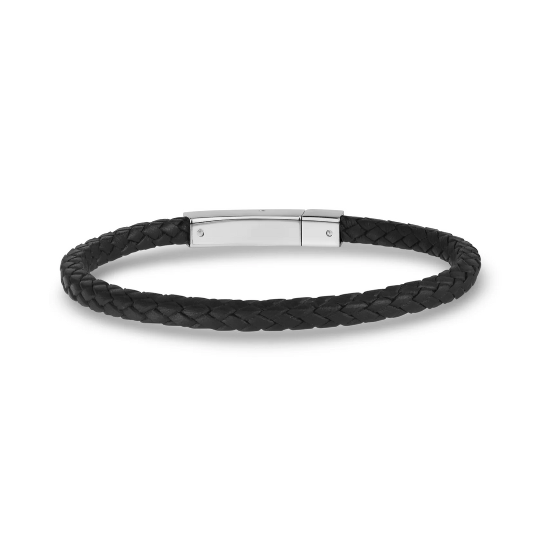 A.R.Z Steel Square Braided Leather Bracelet 4mm
