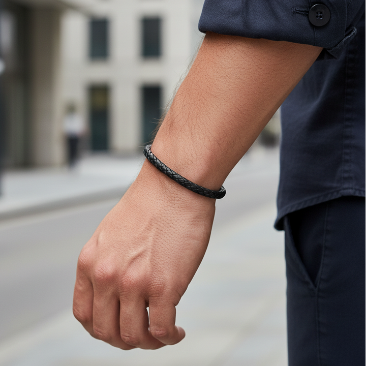 A.R.Z Steel Square Braided Leather Bracelet 4mm