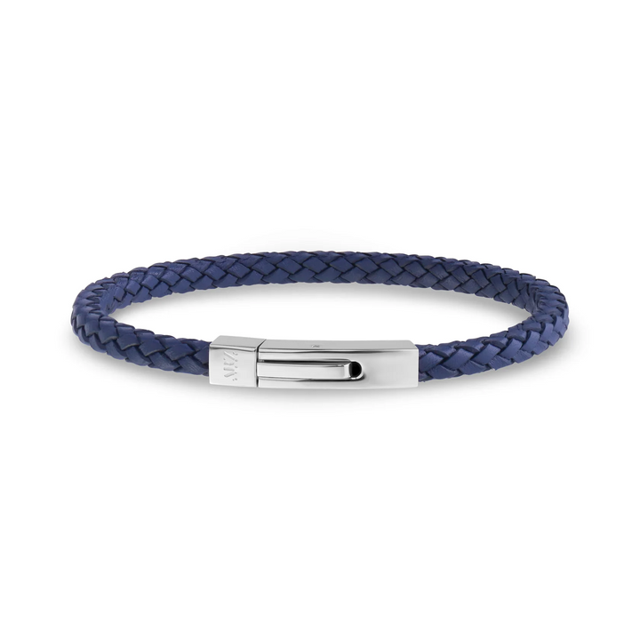 A.R.Z Steel Square Braided Blue Leather Bracelet 4mm