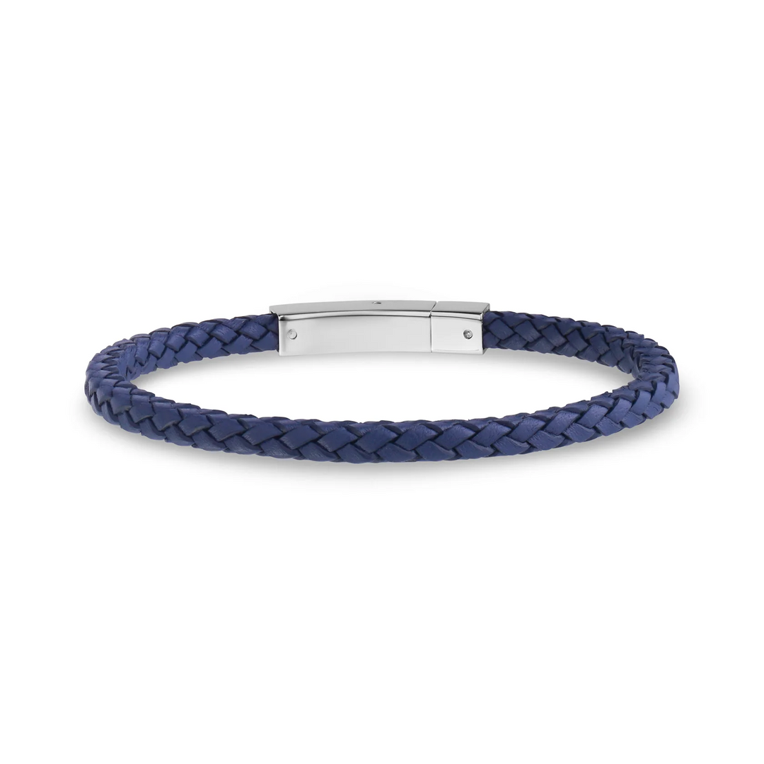 A.R.Z Steel Square Braided Blue Leather Bracelet 4mm