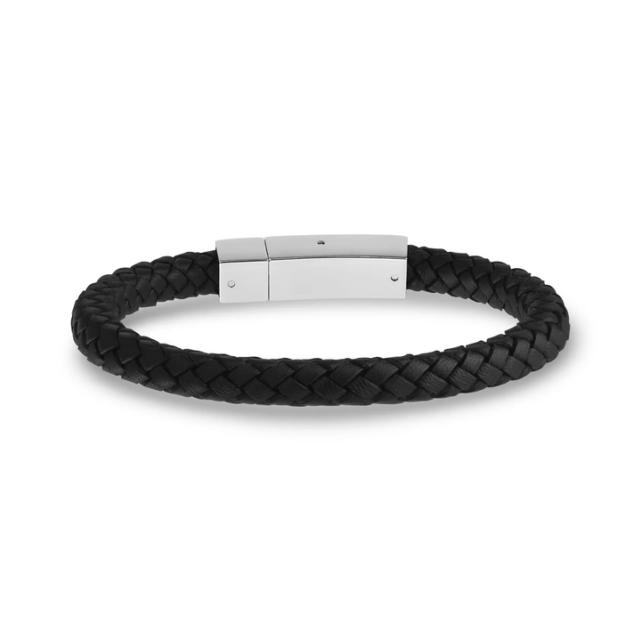 A.R.Z Steel Square Braided Leather Bracelet 6mm