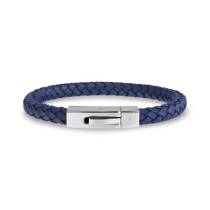 A.R.Z Steel Square Braided Blue Leather Bracelet 6mm