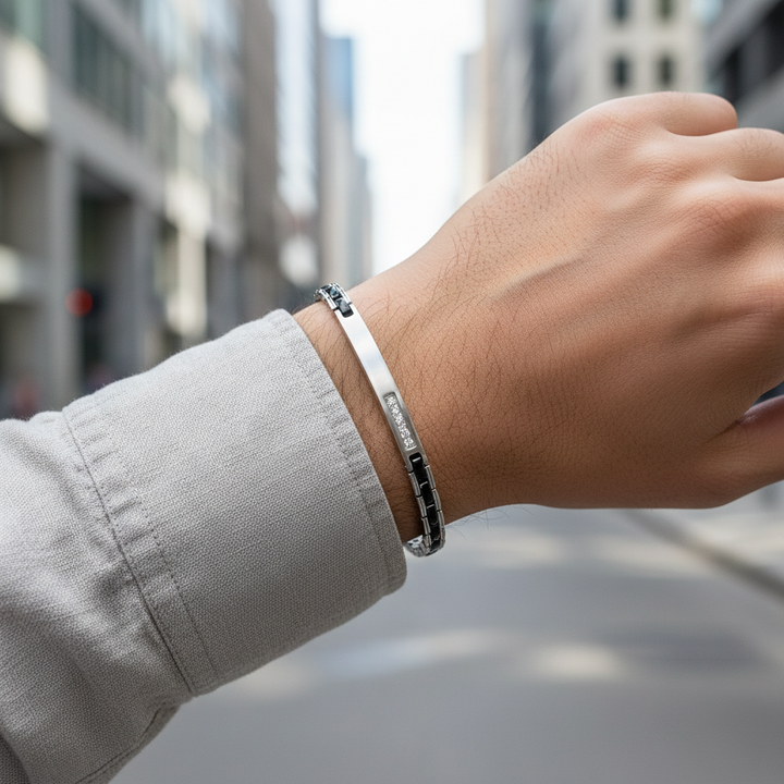 A.R.Z Steel Streamlined Black ID Bracelet 4.5mm