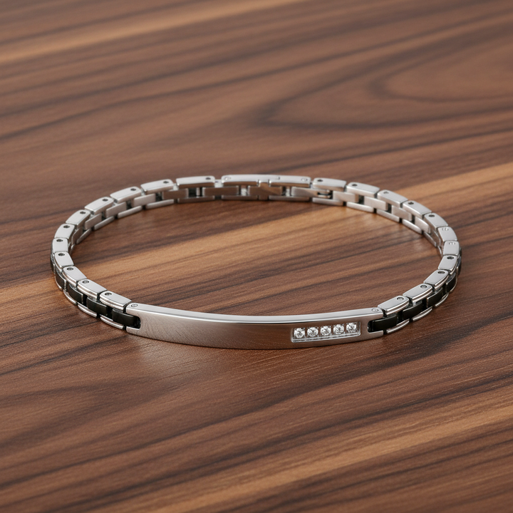 A.R.Z Steel Streamlined Black ID Bracelet 4.5mm