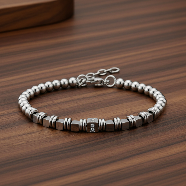 A.R.Z Steel Nova Cube Bead Bracelet 4mm