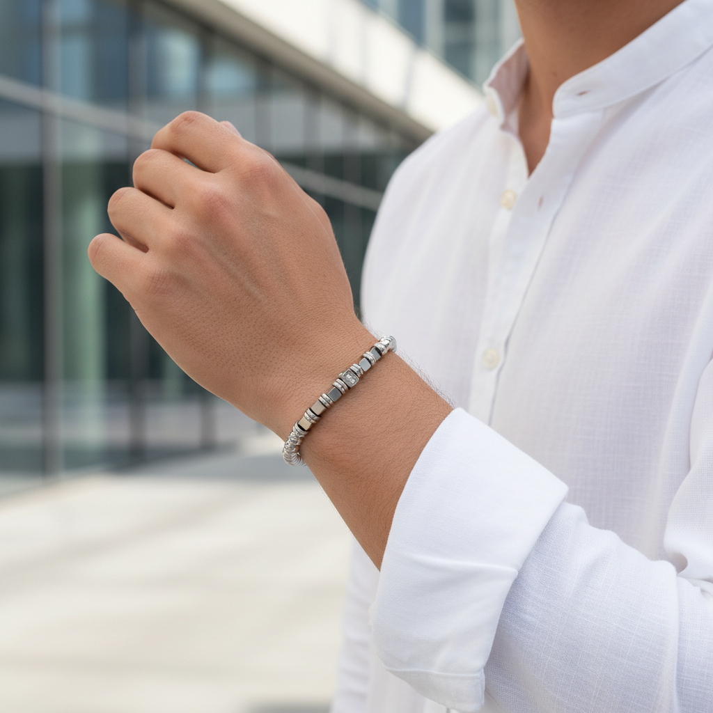 A.R.Z Steel Nova Cube Bead Bracelet 4mm