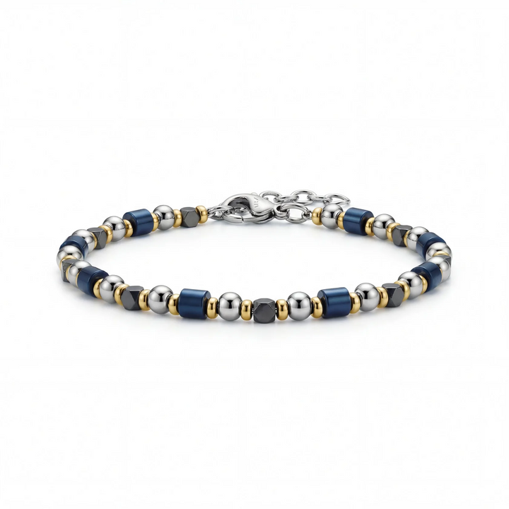 A.R.Z Steel Navy Hematite Beaded Bracelet 4mm