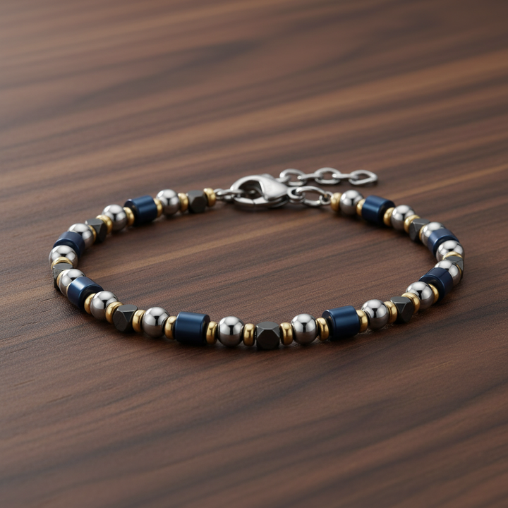 A.R.Z Steel Navy Hematite Beaded Bracelet 4mm
