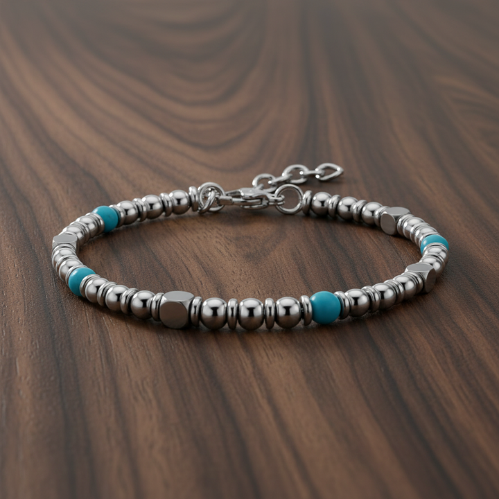 A.R.Z Steel Turquoise Steel Bead Bracelet 4mm