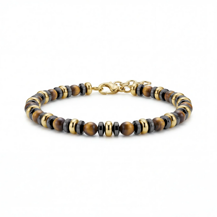 A.R.Z Steel Regal Tiger Eye Bead Bracelet 4mm
