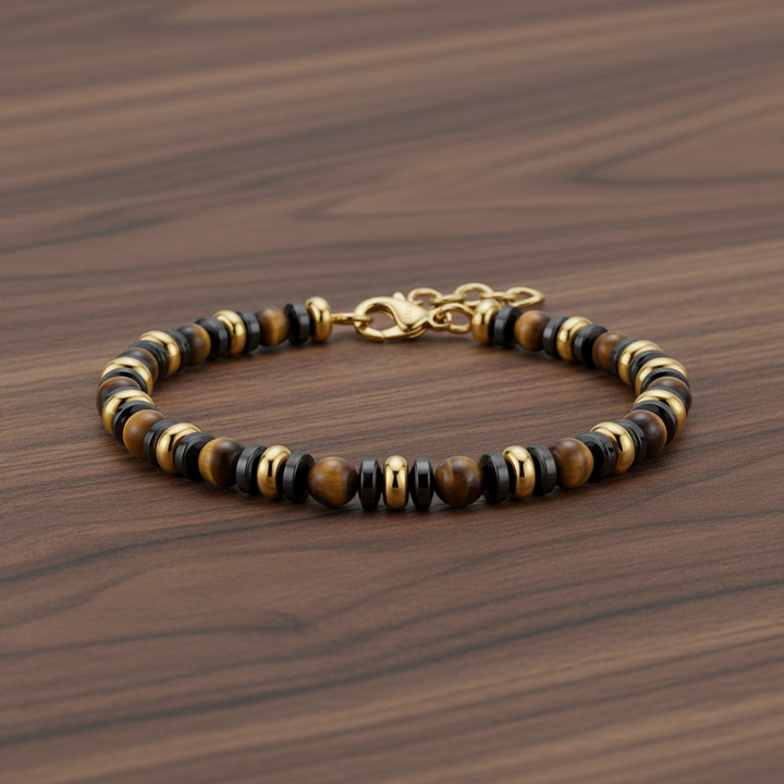 A.R.Z Steel Regal Tiger Eye Bead Bracelet 4mm