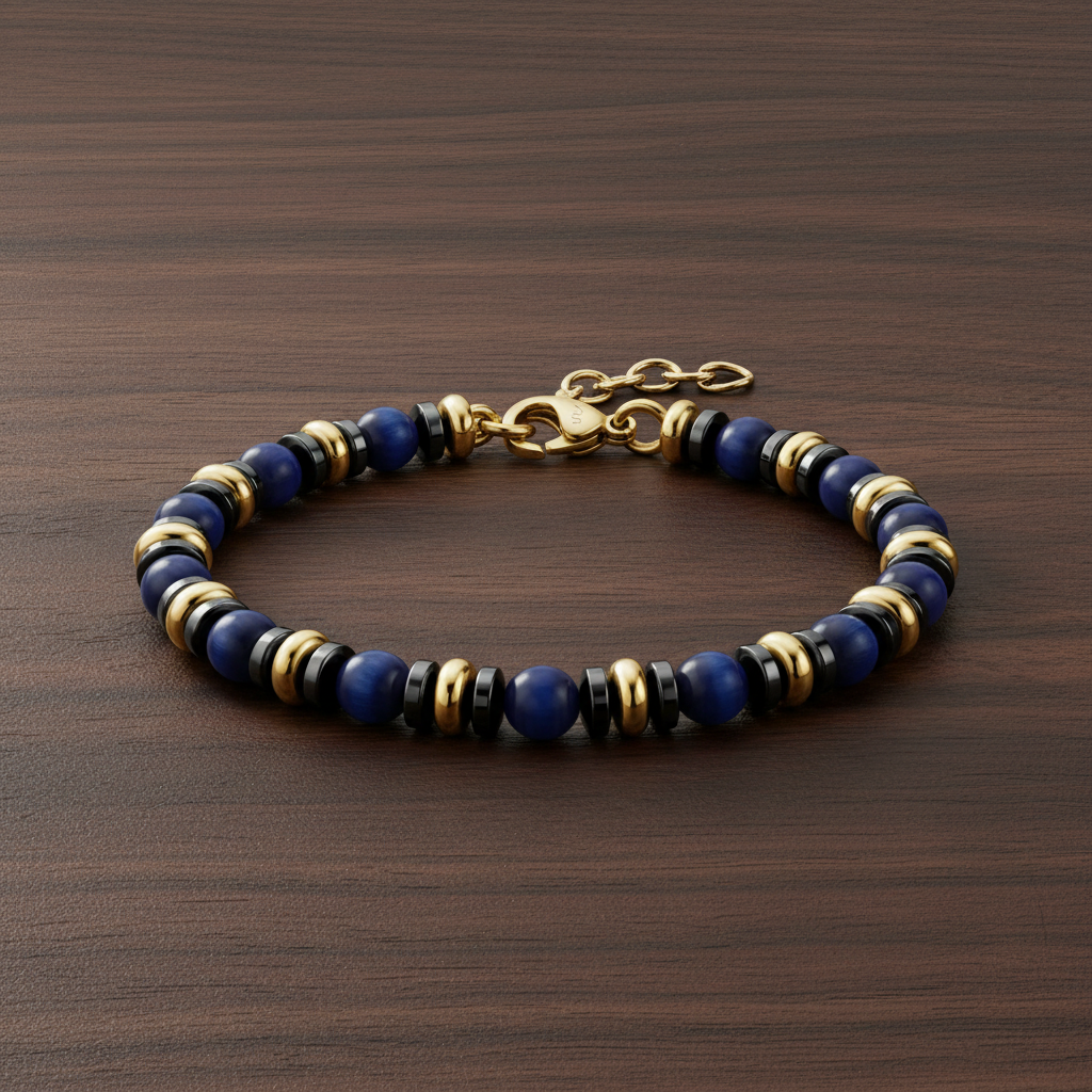 A.R.Z Steel Midnight Blue Tiger Eye Bracelet 4mm