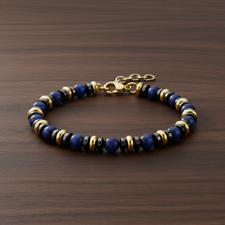 A.R.Z Steel Midnight Blue Tiger Eye Bracelet 4mm
