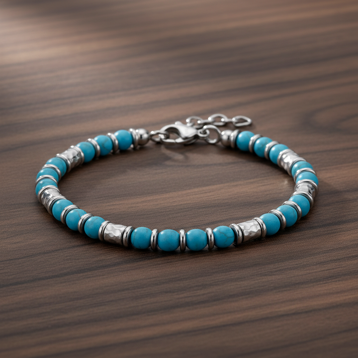 A.R.Z Steel Turquoise Rhythm Beaded Bracelet 5mm