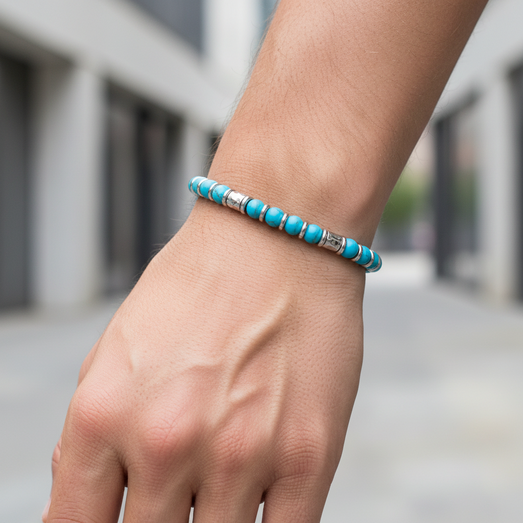 A.R.Z Steel Turquoise Rhythm Beaded Bracelet 5mm