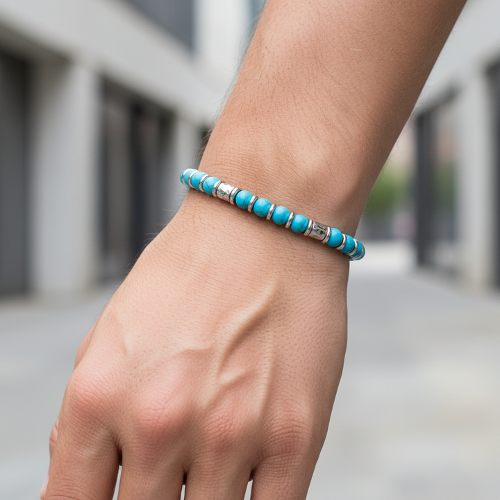 A.R.Z Steel Turquoise Rhythm Beaded Bracelet 5mm