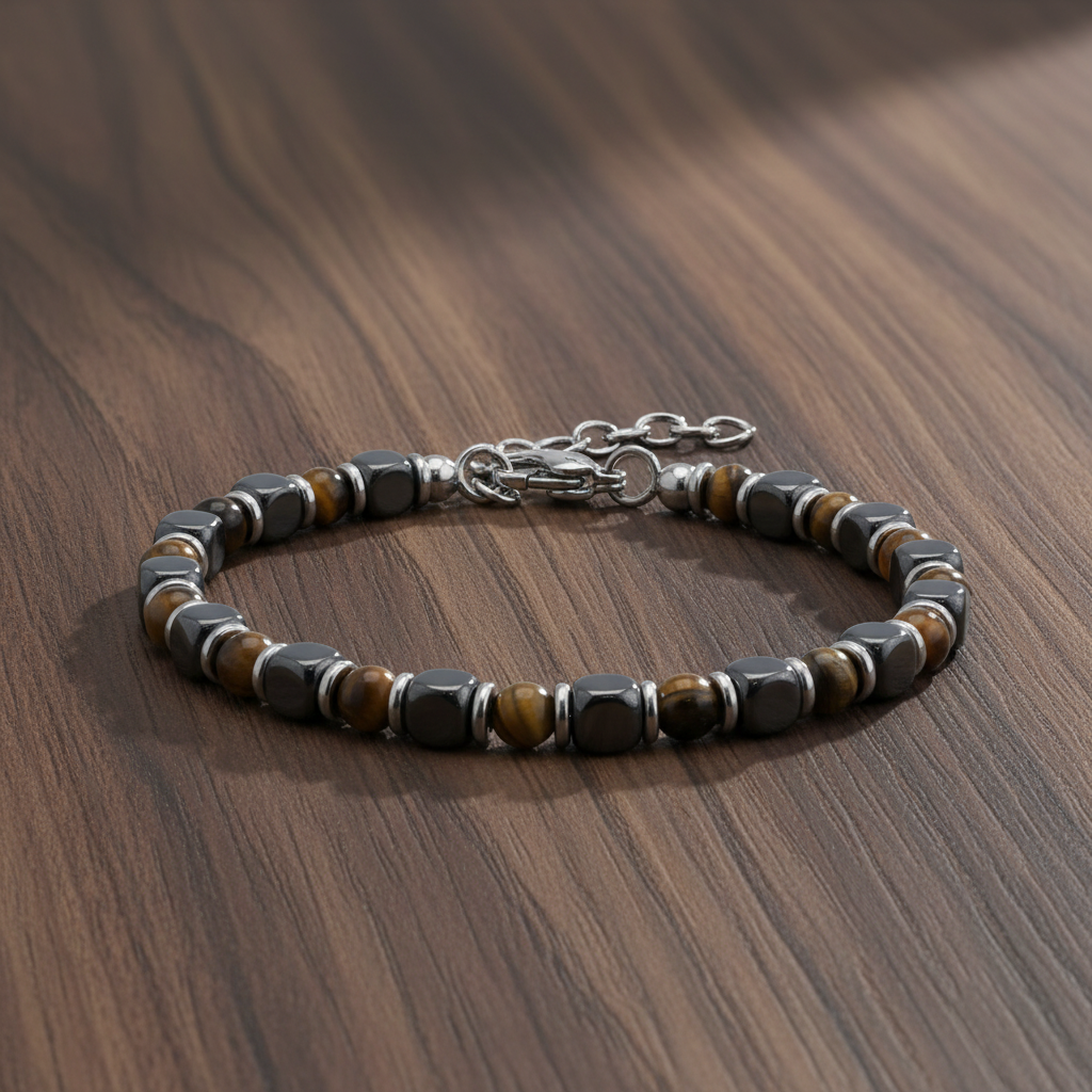 A.R.Z Steel Tiger Stone Beaded Bracelet 5mm