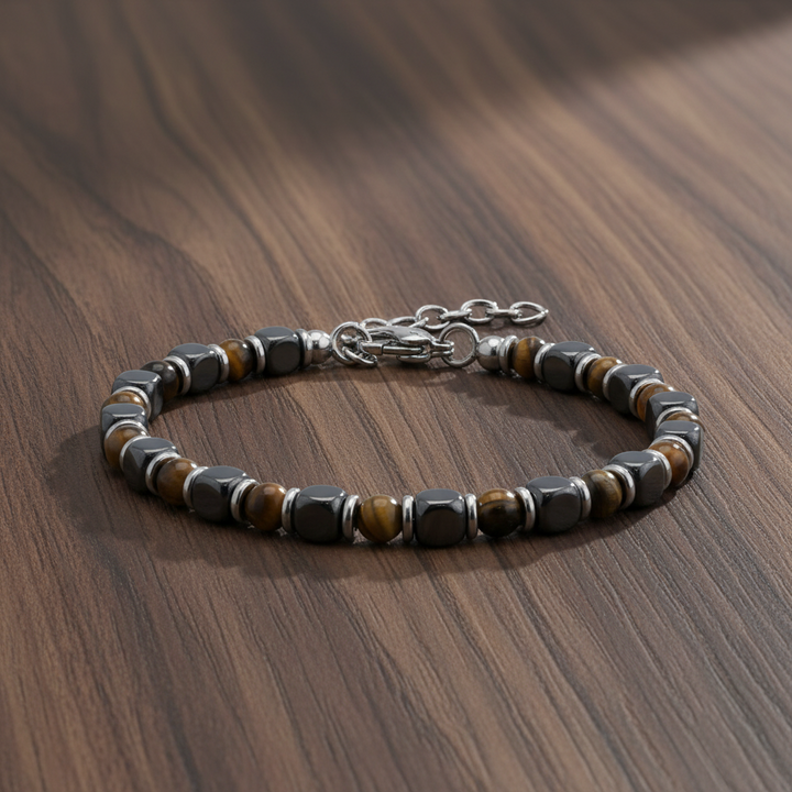 A.R.Z Steel Tiger Stone Beaded Bracelet 5mm