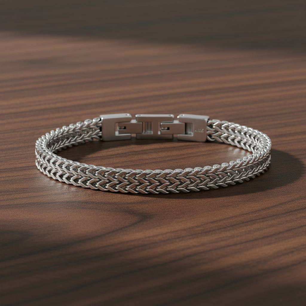 A.R.Z Steel Polished Double Franco Link Bracelet 7mm
