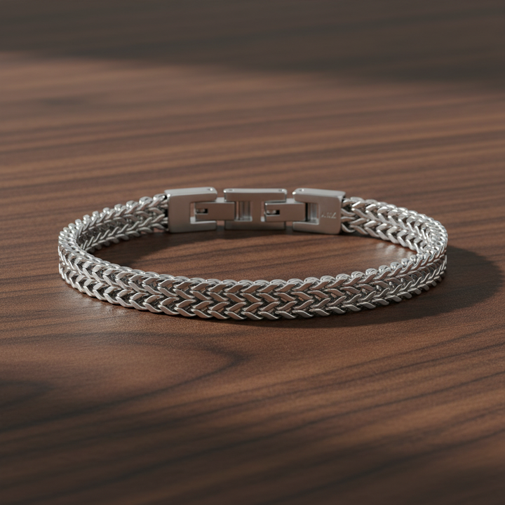 A.R.Z Steel Polished Double Franco Link Bracelet 7mm