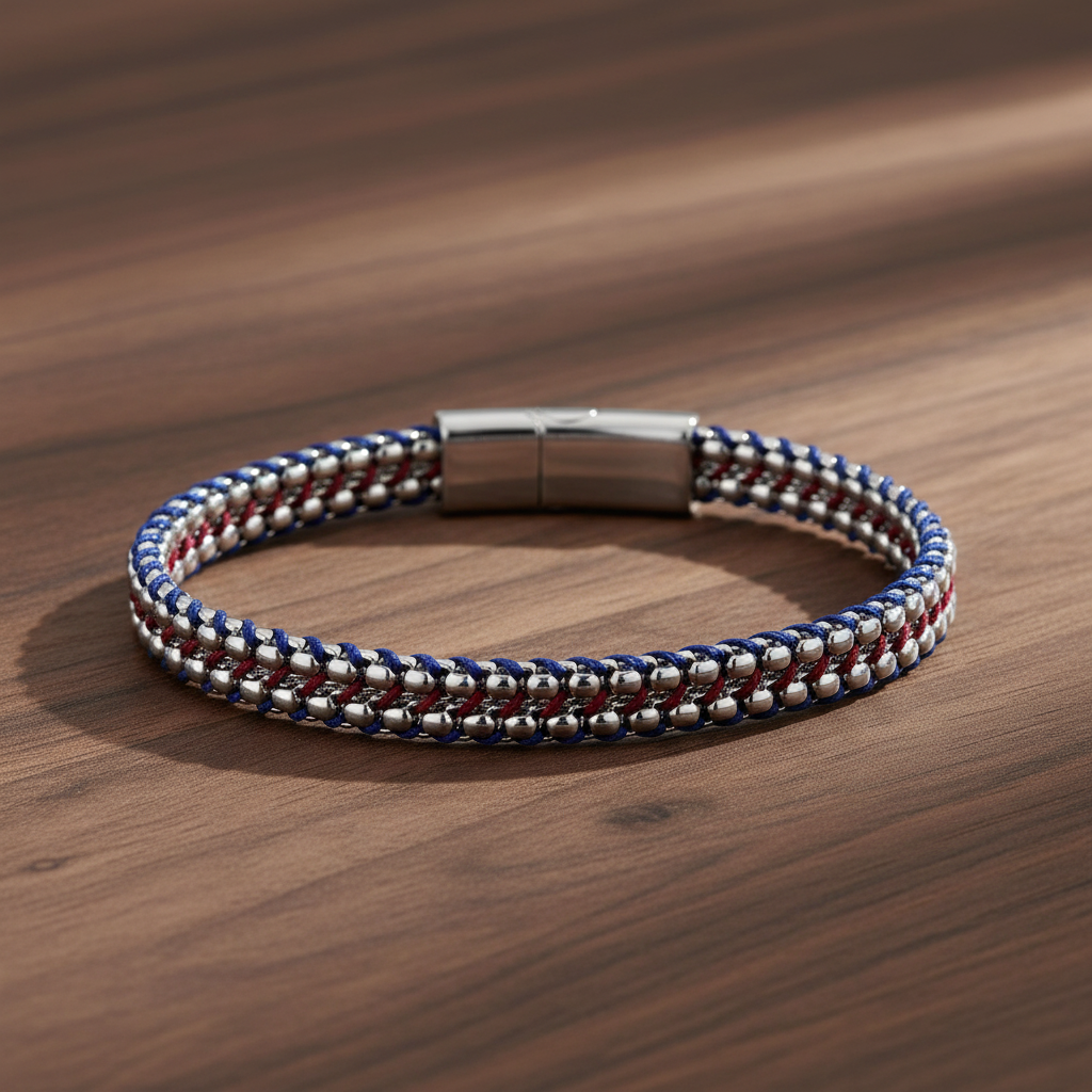 A.R.Z Steel Red and Blue Tethered Bracelet 6mm