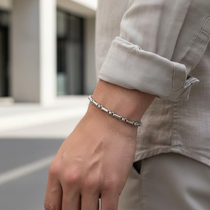A.R.Z Steel Polished Rectangle Link Bracelet 3.5mm