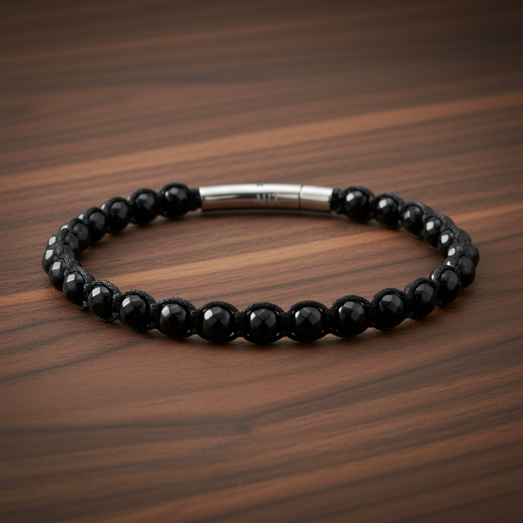 A.R.Z Steel Black Onyx Strength Bracelet 5mm