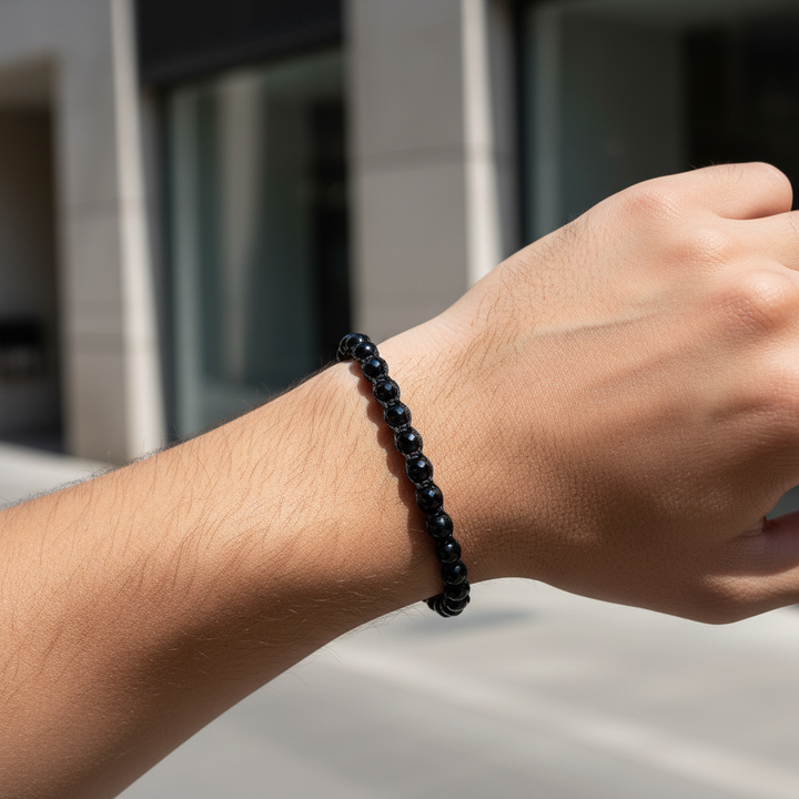A.R.Z Steel Black Onyx Strength Bracelet 5mm
