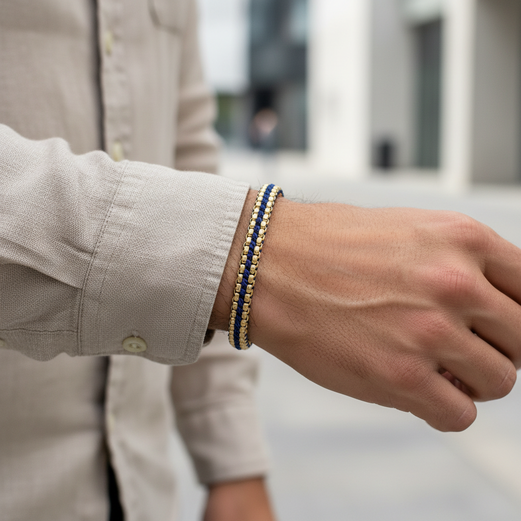 A.R.Z Steel Nautic Gold Weave Bracelet 9mm