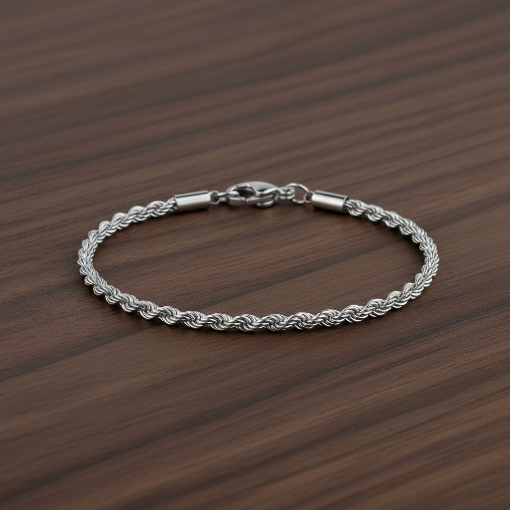 A.R.Z Steel Slim Twisted Rope Bracelet 2mm