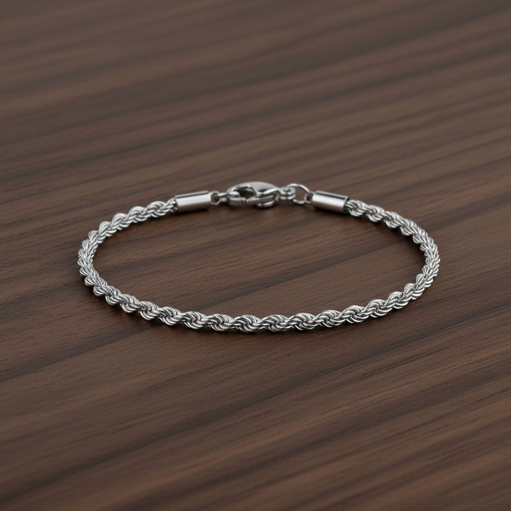 A.R.Z Steel Slim Twisted Rope Bracelet 2mm