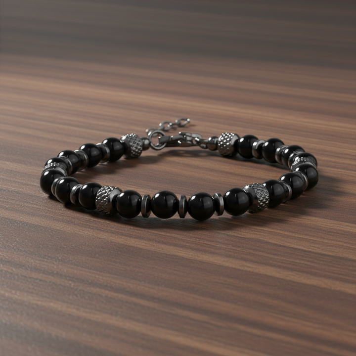 A.R.Z Steel Midnight Onyx Beaded Bracelet 6mm