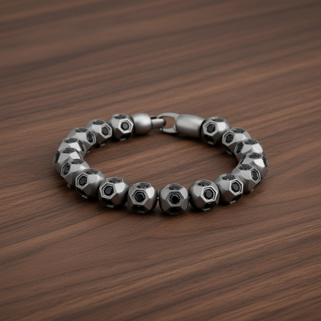 A.R.Z Steel Satin Hex Bead Bracelet 9mm