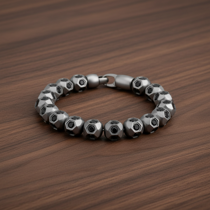 A.R.Z Steel Satin Hex Bead Bracelet 9mm