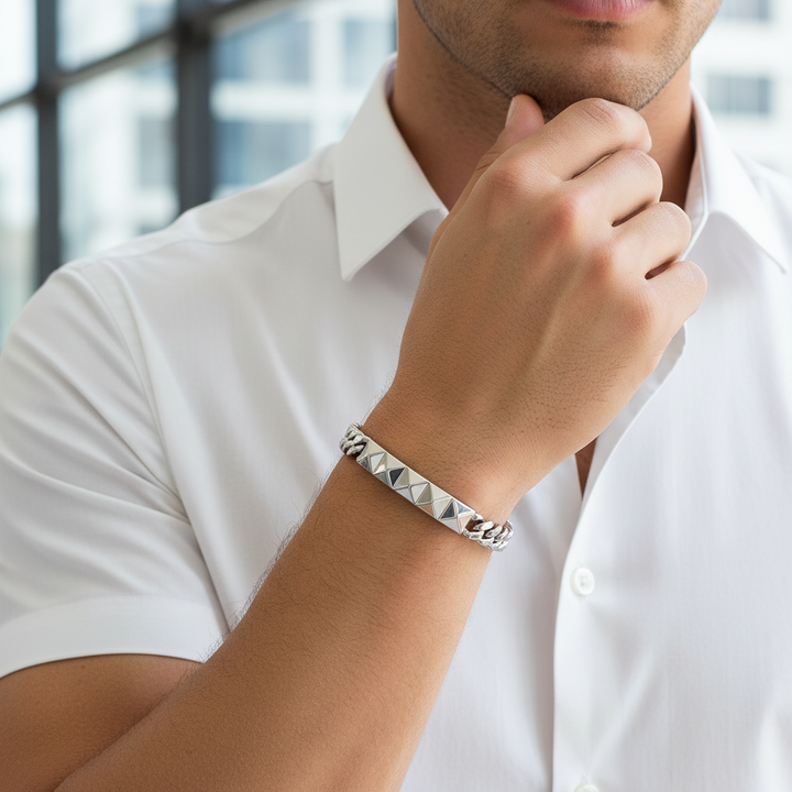 A.R.Z Steel Pyramid ID Link Bracelet 8mm