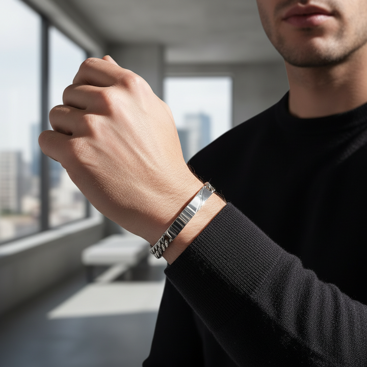 A.R.Z Steel Sleek Contour ID Bracelet 8mm