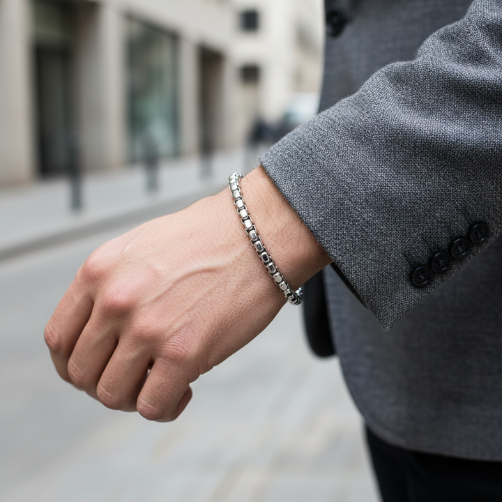 A.R.Z Steel Classic Round Box Link Bracelet 5mm