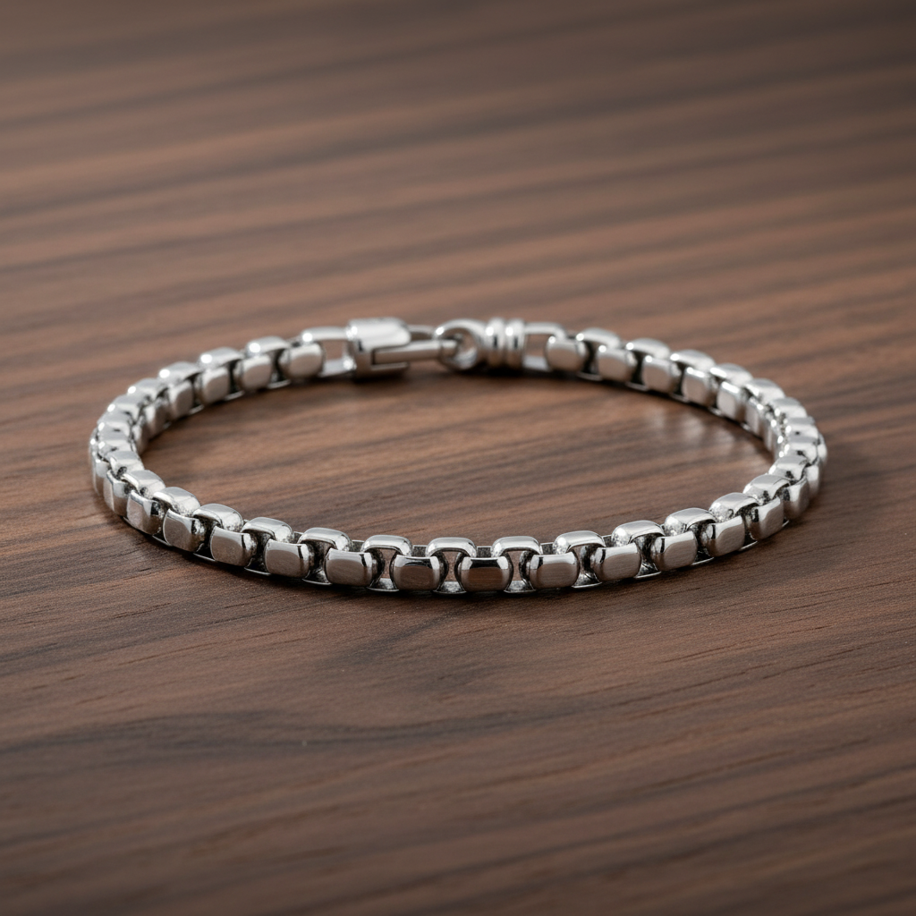 A.R.Z Steel Classic Round Box Link Bracelet 5mm