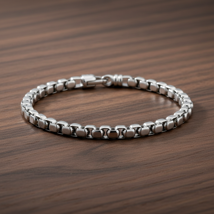 A.R.Z Steel Classic Round Box Link Bracelet 5mm