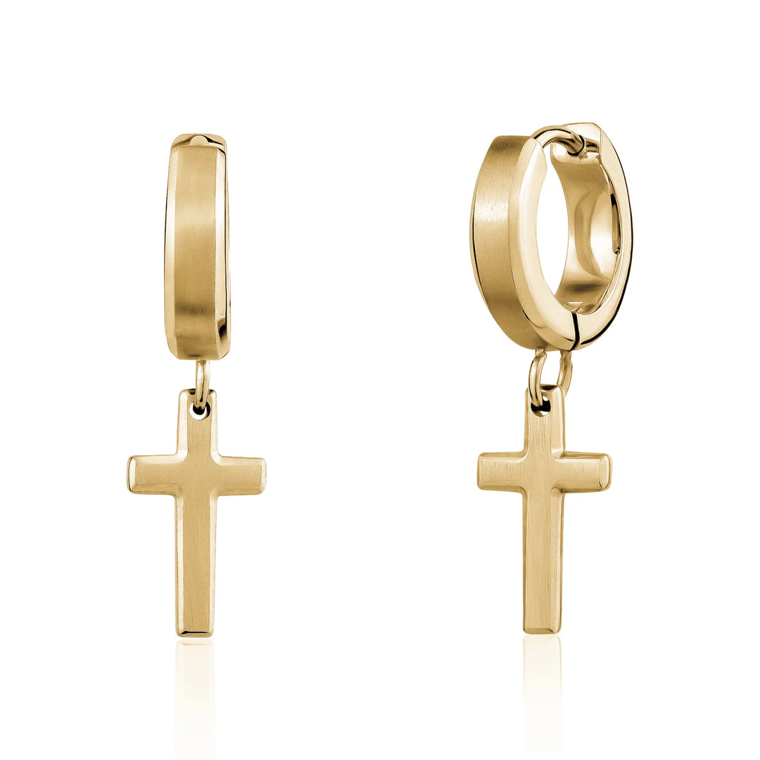 A.R.Z Steel Beveled Edge Cross Earrings