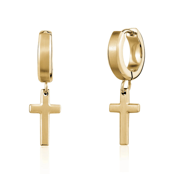 A.R.Z Steel Beveled Edge Cross Earrings