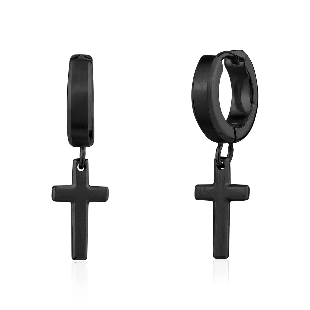 A.R.Z Steel Beveled Edge Cross Earrings
