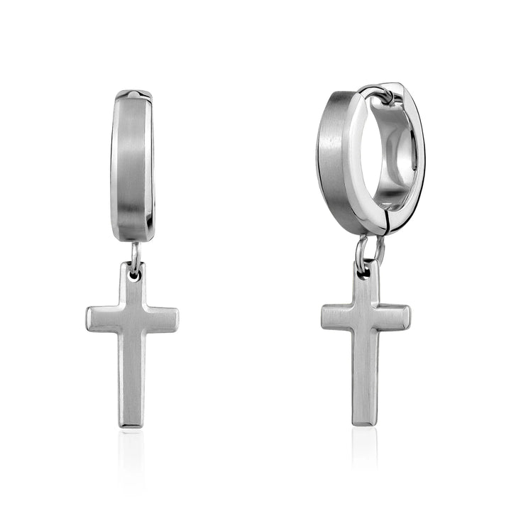 A.R.Z Steel Beveled Edge Cross Earrings