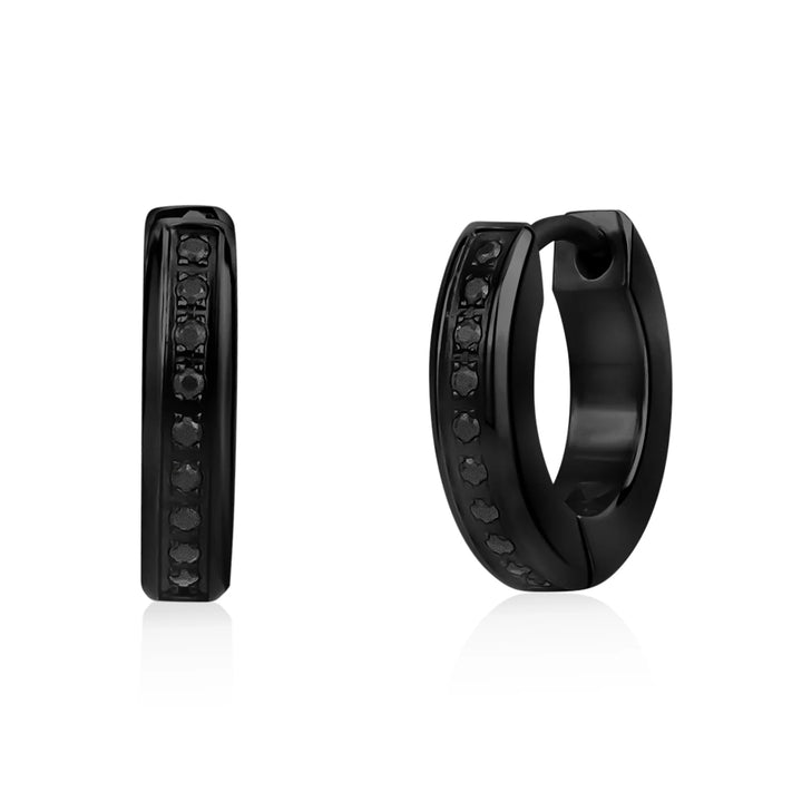 A.R.Z Steel Black Stone-Set Huggies